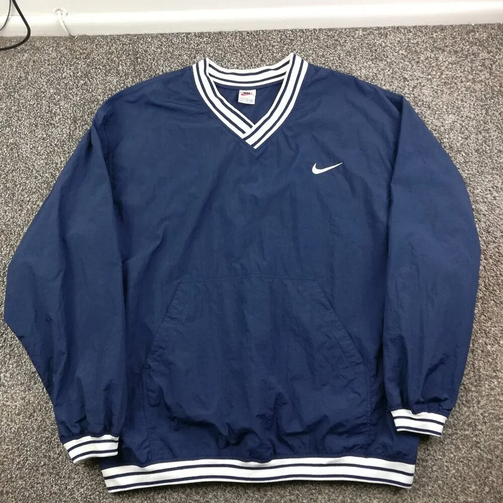 Vintage 90s Nike Jacket Nylon Windbreaker Tennis Cricket Navy Blue Mens 2XL